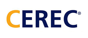 The image shows a logo with the text CEREC prominently displayed, featuring a stylized design that includes a letter C and an abstract graphic element.